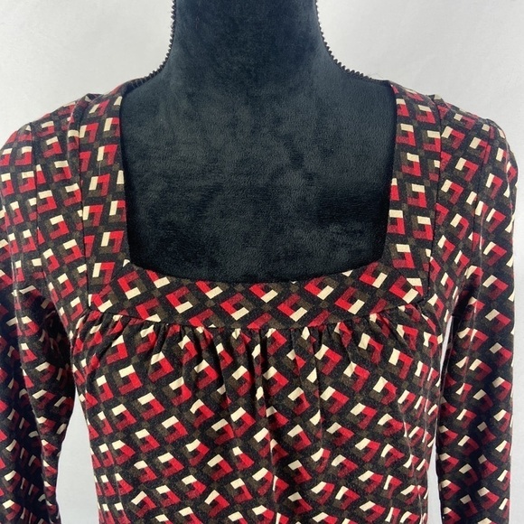 Ann Taylor Loft 3/4 Sleeve Square Neck Cotton Top with Geometric Print - Picture 3 of 6
